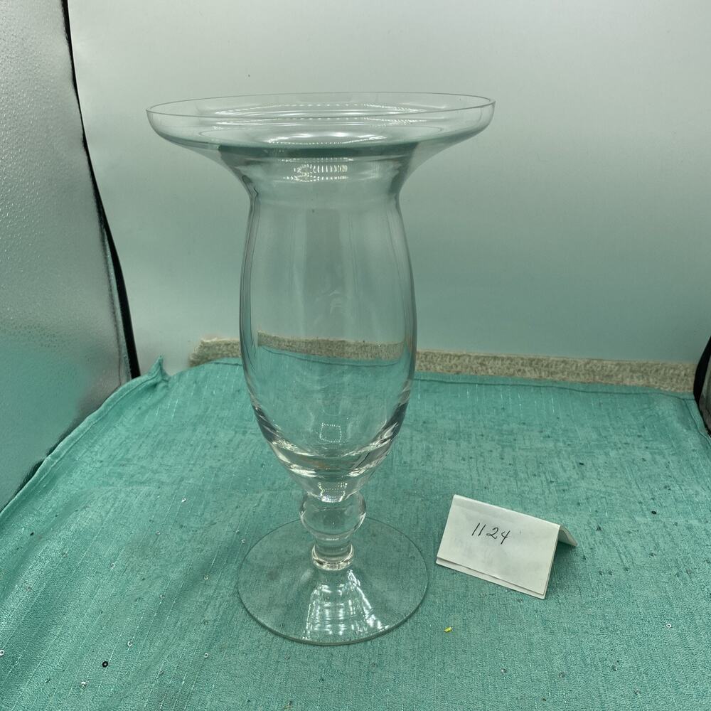 Vintage Beautiful Hand Blown Crystal FLARED Vase On Pedestal 11” Tall